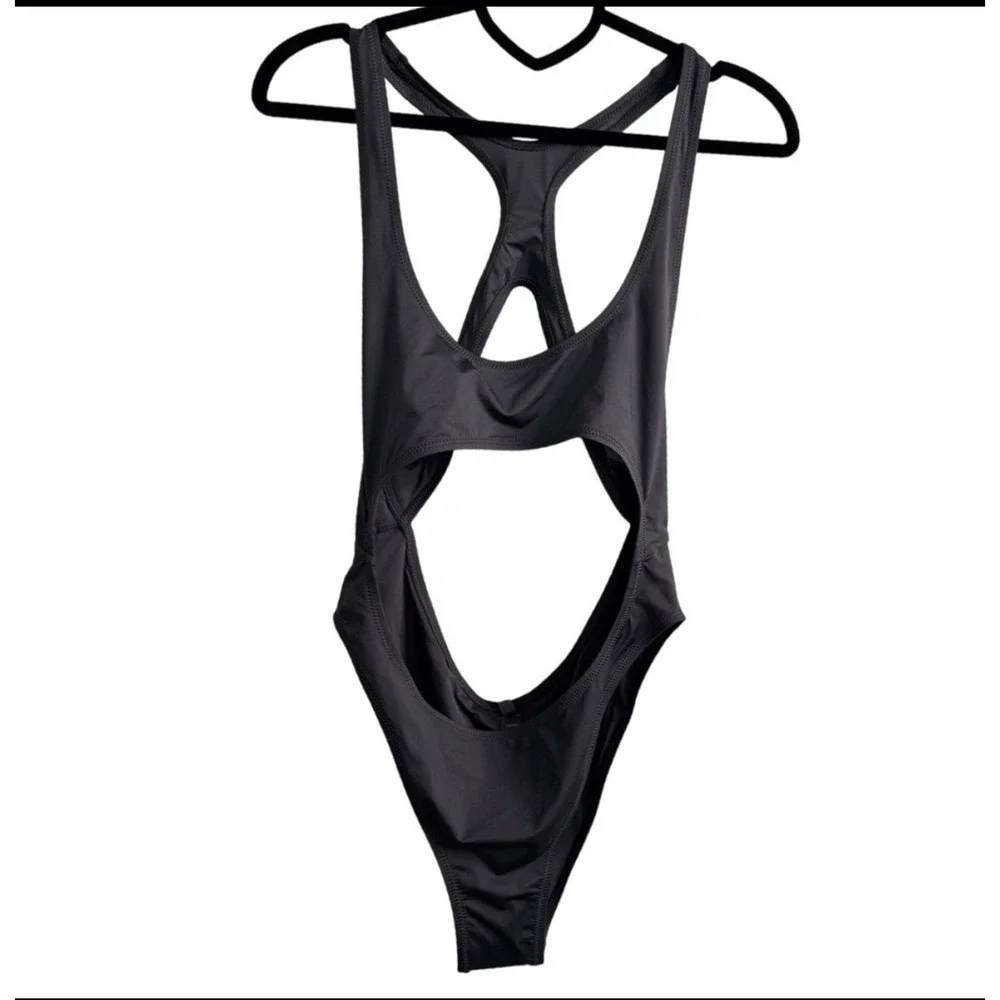 SKIMS Swim Monokini Onyx Black Cut Out Racerback One Piece Large NEW